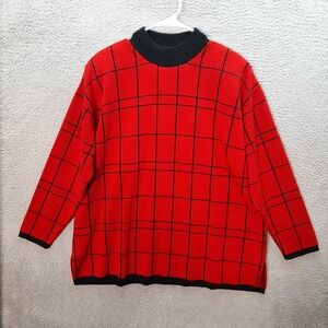Vintage‎ KL Collection Sweater Womens 2X Red Black Plaid Sweatshirt 1980s 1990s